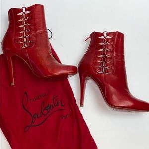 Christian Louboutin Red Booties Ankle Boot Leather